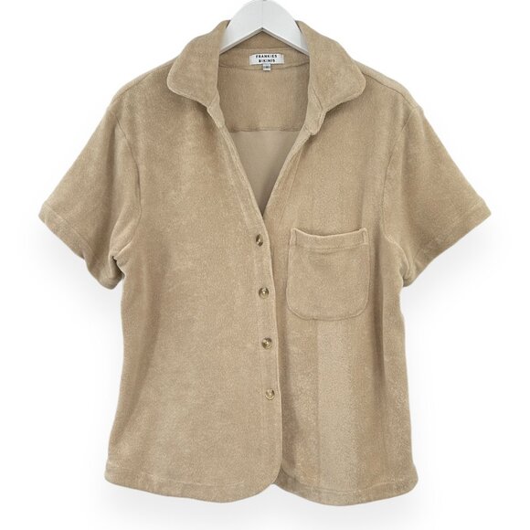 NWOT Frankies Bikinis 2-Piece Beige "Coco" Terrycloth Shirt & Shorts Set sz M - Picture 2 of 12